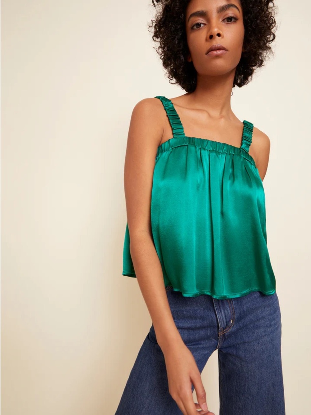 NATION Rivka Tank w/ Elastic Detail in Emerald